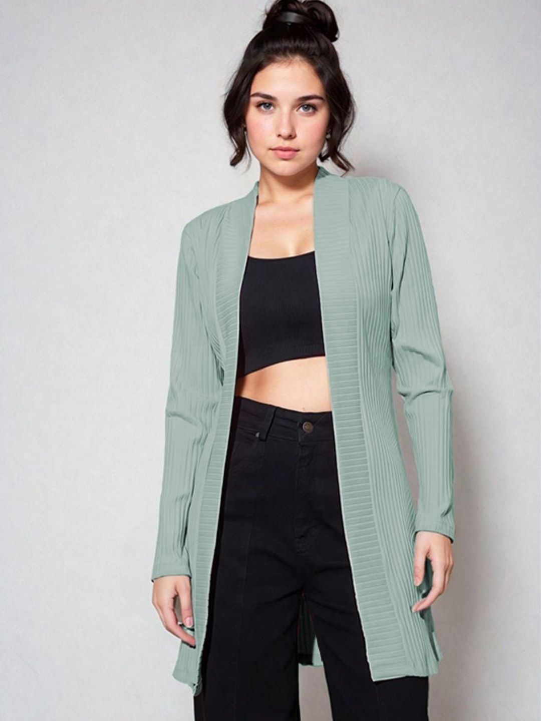 Kotty Shawl Collar Long Sleeves Longline Open Front Shrug