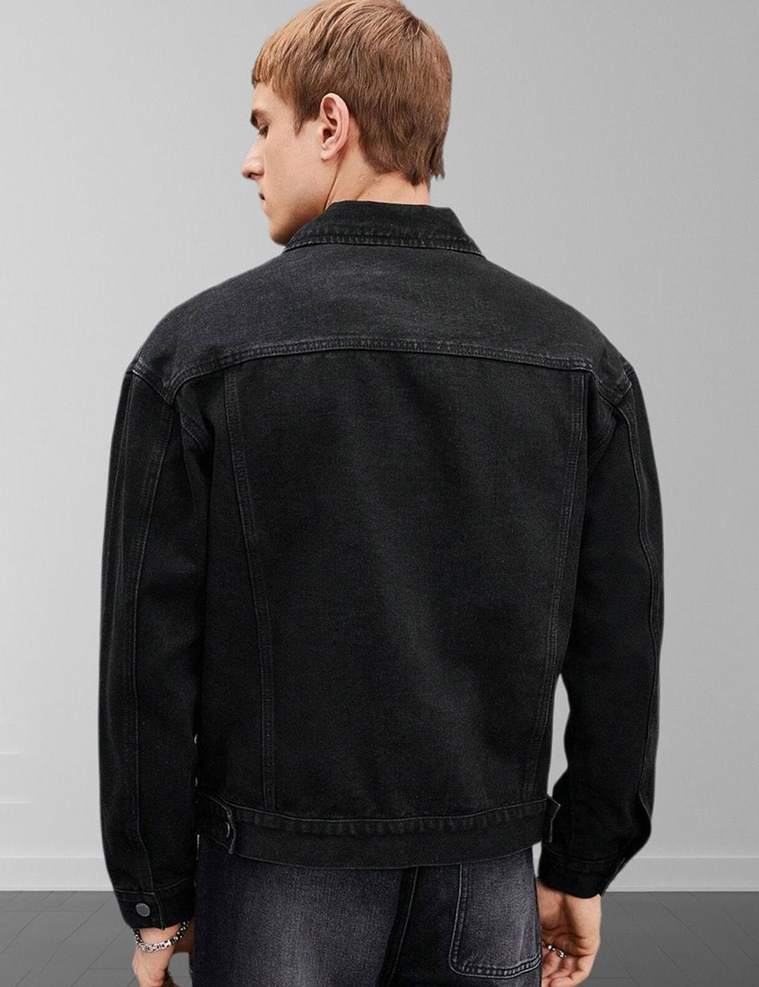 Kotty Men Spread Collar Solid Denim Jacket