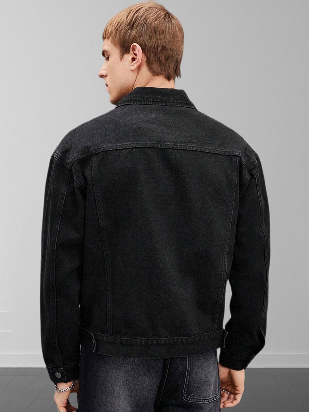 Kotty Men Spread Collar Solid Denim Jacket