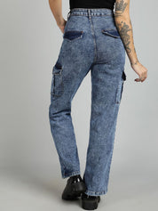 Kotty Women Straight Fit High-Rise Stretchable Cargo Jeans