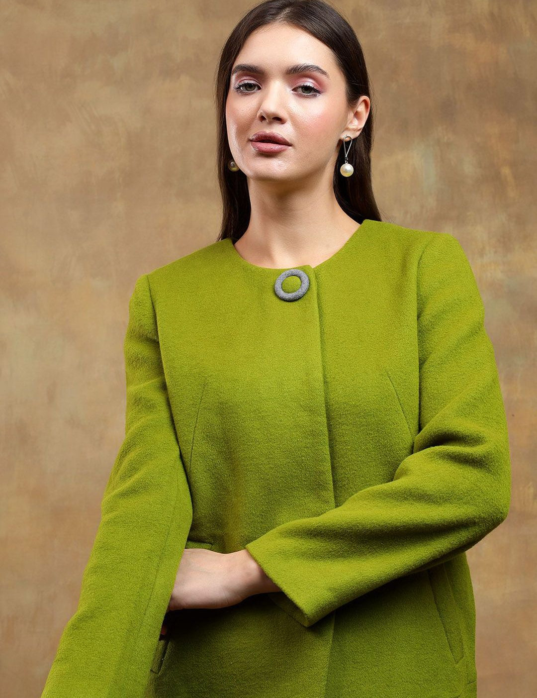 Kotty Solid Round Neck Overcoat