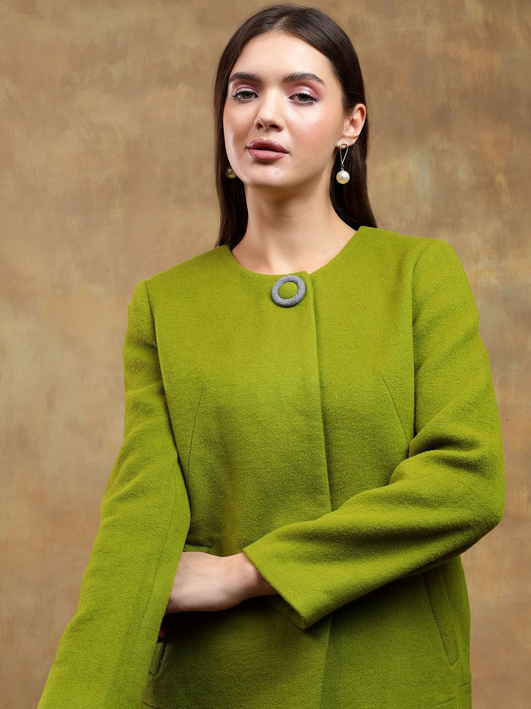 Kotty Solid Round Neck Overcoat