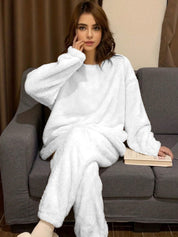 Kotty Women White Round Neck Long Sleeves Sweater & Trousers Co-Ords