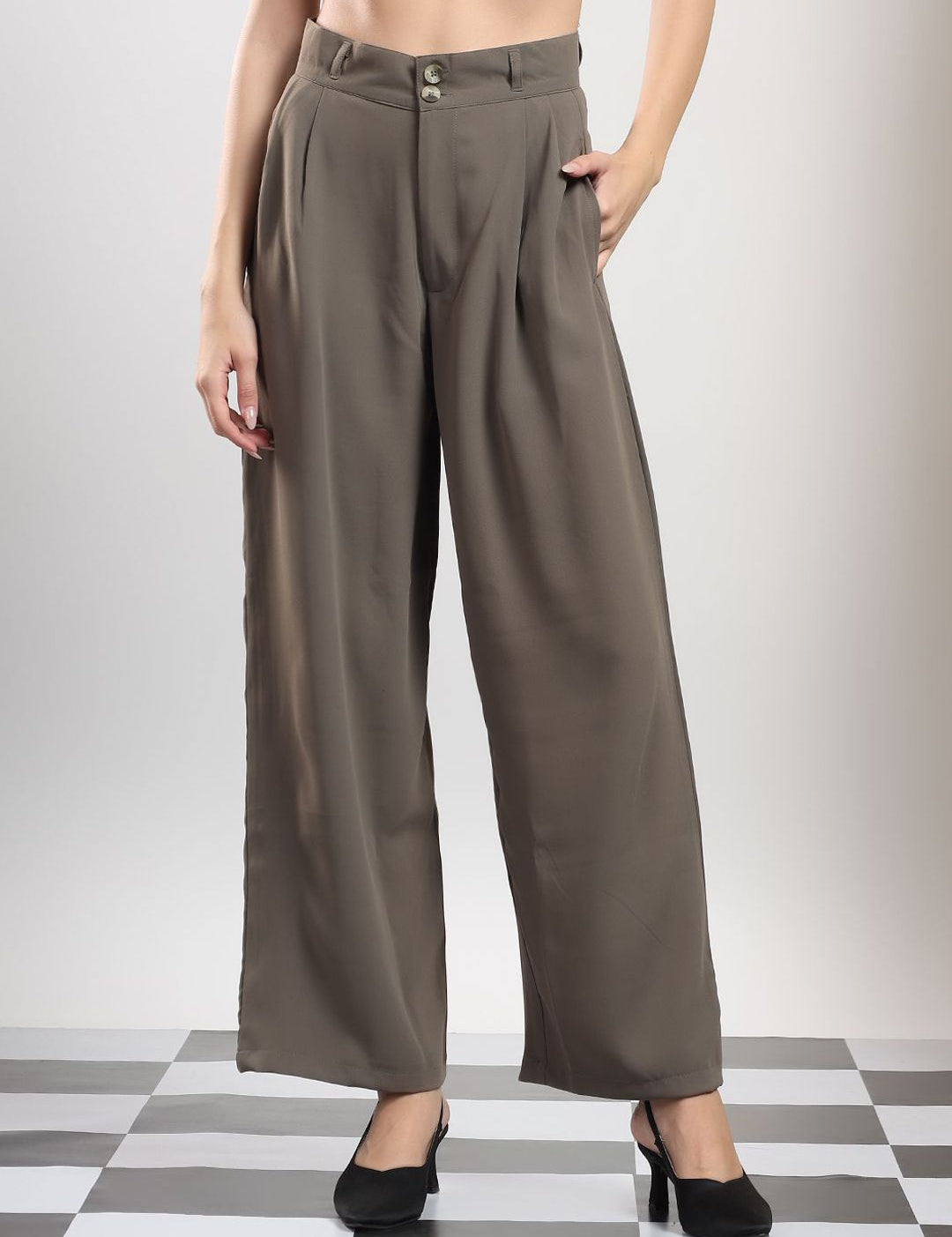 Kotty Women High-Rise Easy Wash Relaxed Fit Pleated Trousers