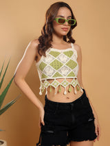Kotty Women Self Design Emboidered Cotton Crop Regular Top