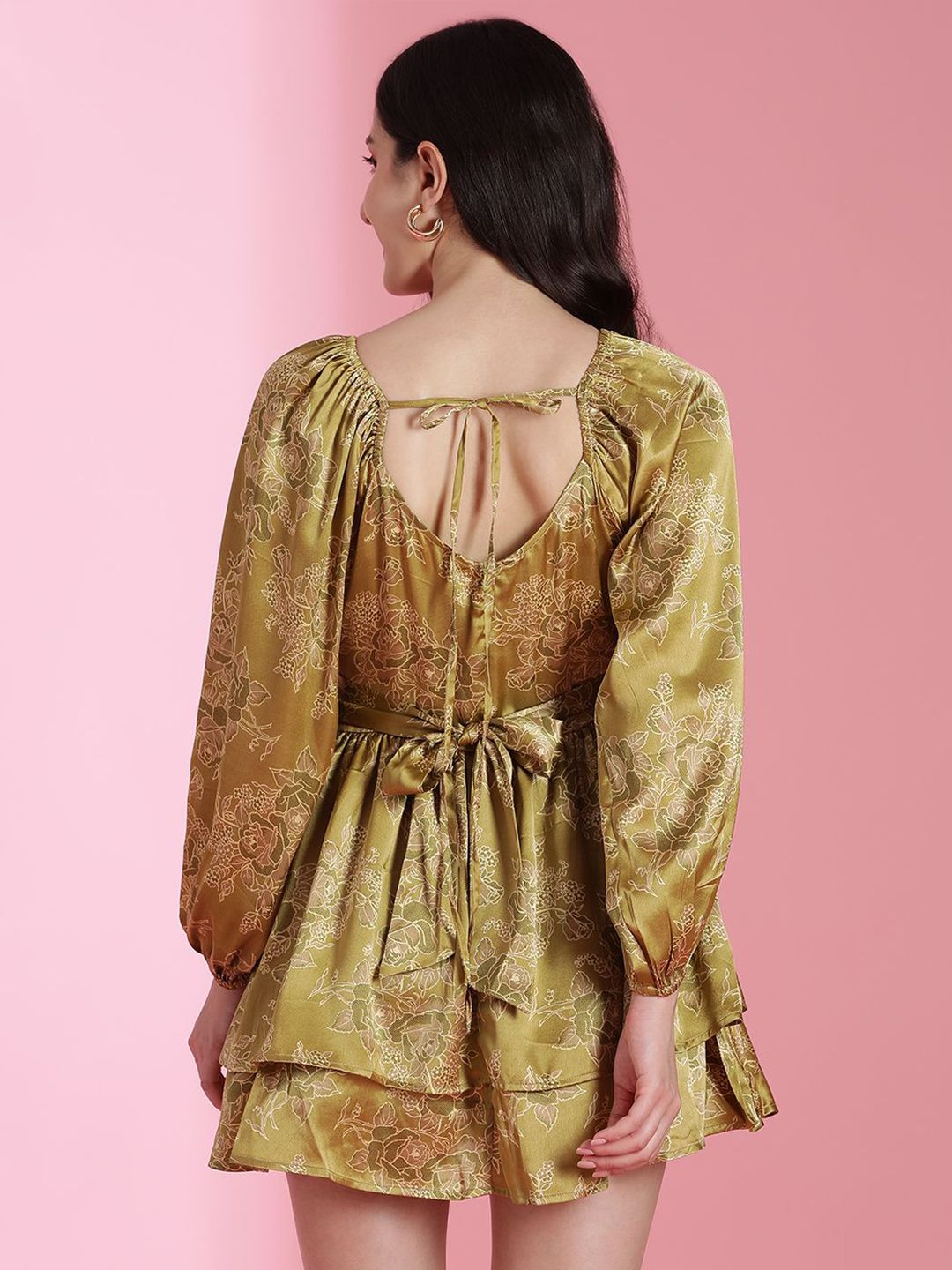 Kotty Floral Printed Satin Fit & Flare Mini Dress