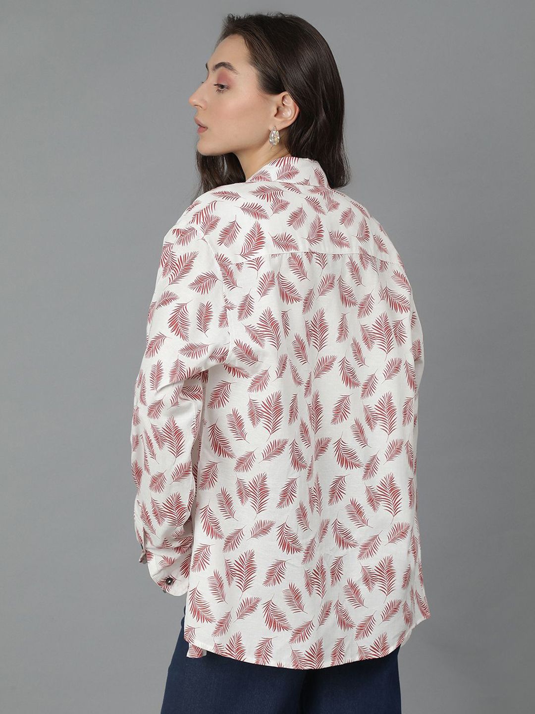 Kotty Women Spread Collar Floral Printed Cotton Oversized Casual Shirt