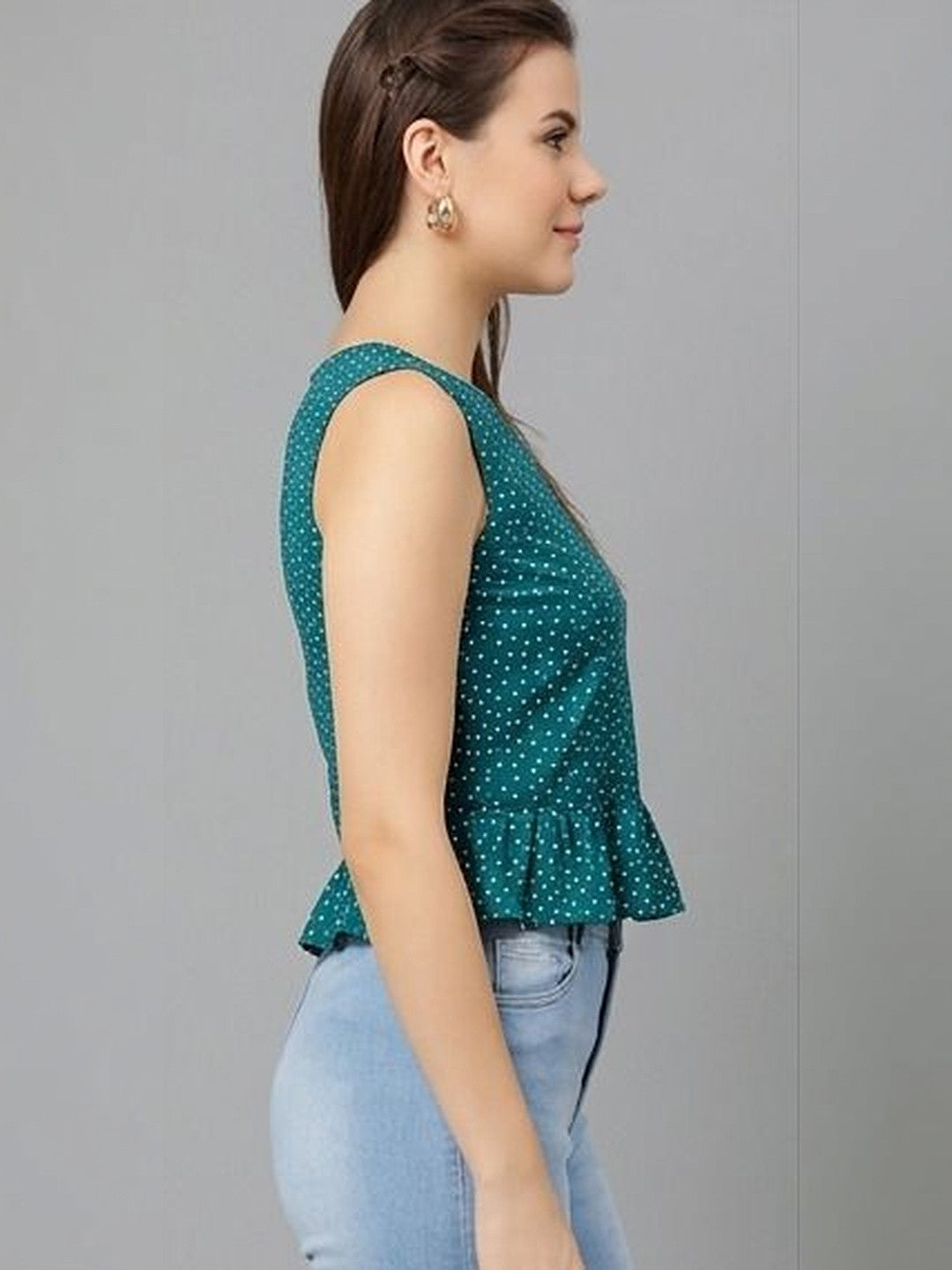 Kotty Top Dusty Teal Women's Round Sleeveless Fashion