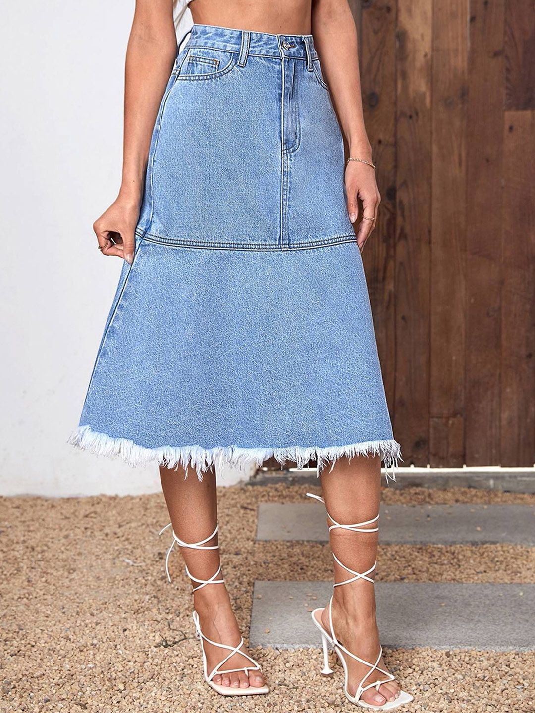 Kotty Women Denim Flared Midi Skirt