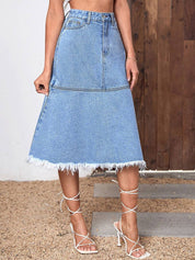 Kotty Women Denim Flared Midi Skirt