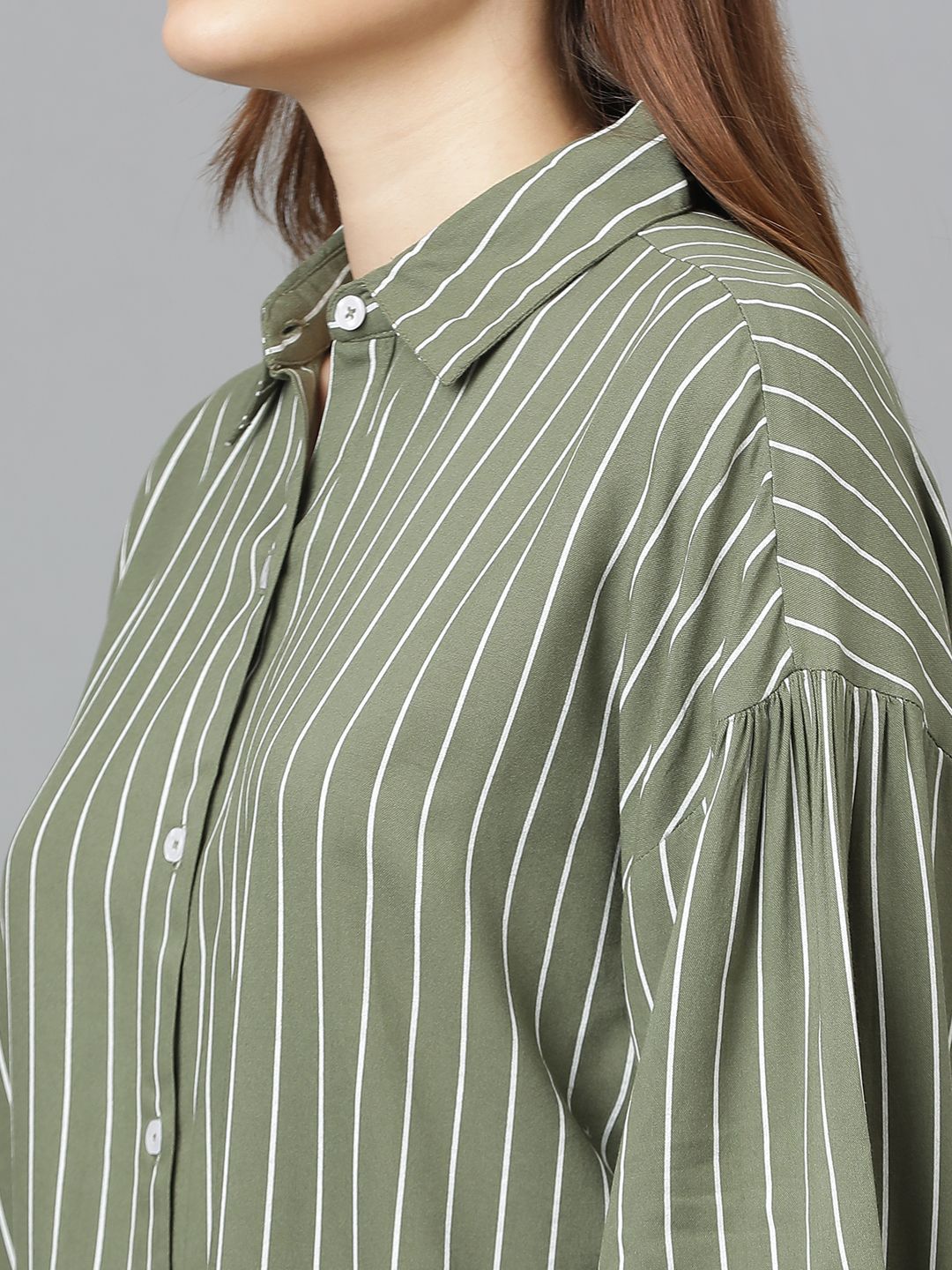 Kotty Women Comfort Spread Collar Vertical Striped Cotton Oversized Casual Shirt