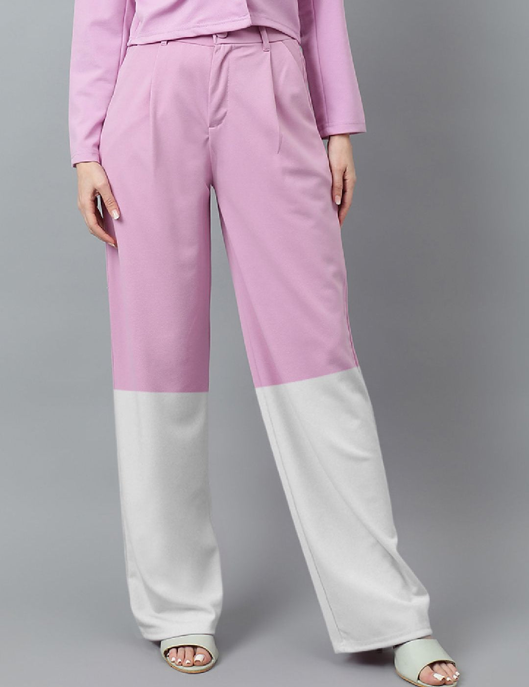 Kotty Women Colourblocked Regular Fit High-Rise Easy Wash Trousers