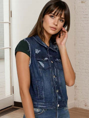 Kotty Women Spread Collar Solid Denim Jacket