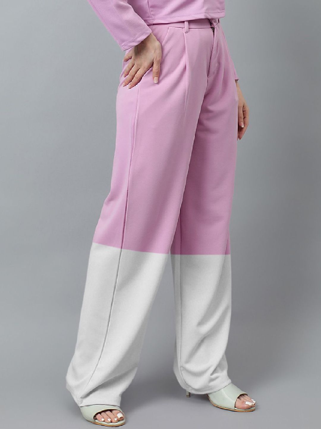 Kotty Women Colourblocked Regular Fit High-Rise Easy Wash Trousers