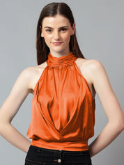 Kotty Women Solid Halter Neck Satin Top