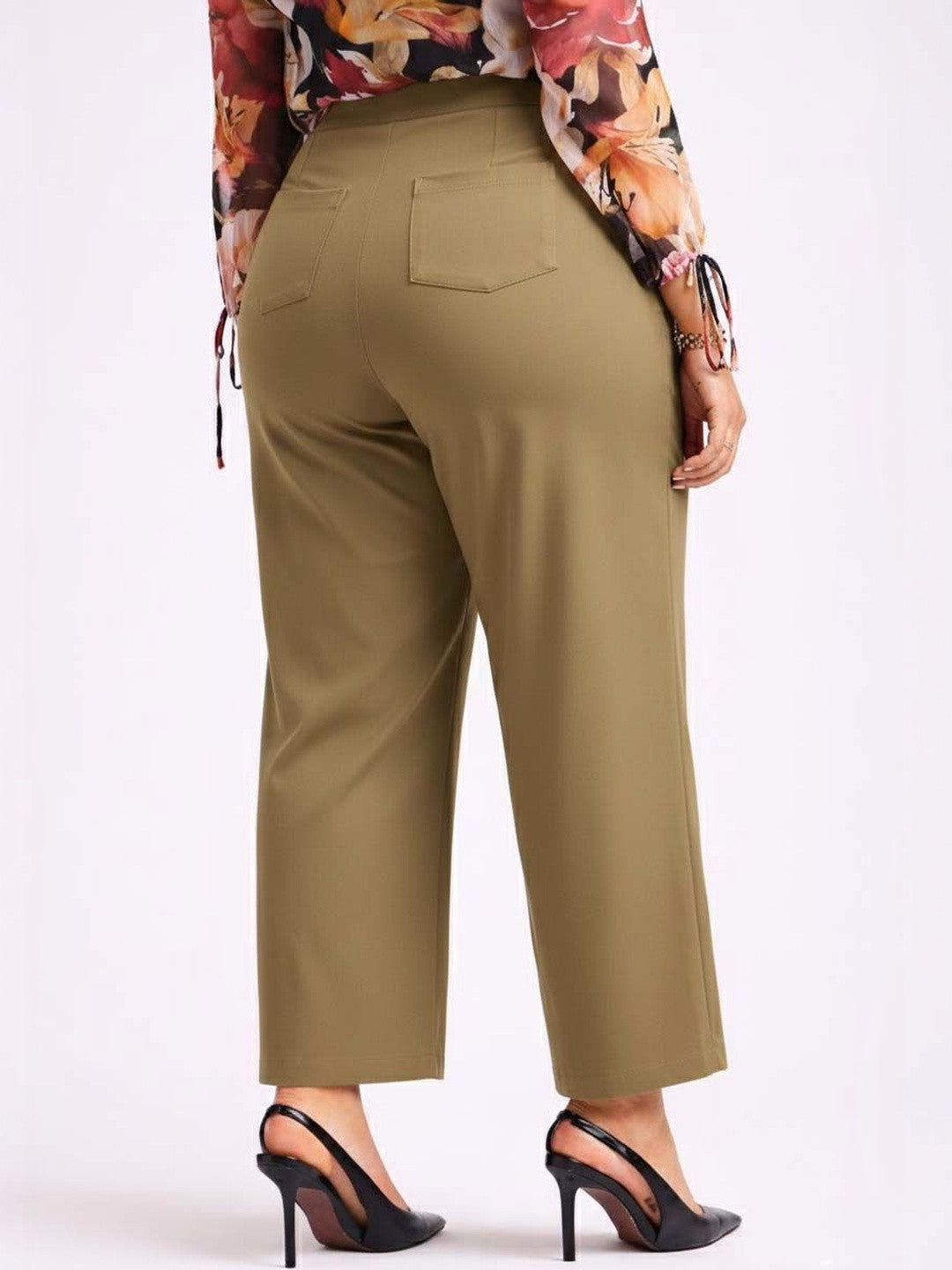 Brown Regular Fit High-Rise Pants for Women – Elegant Solid Design | Kotty