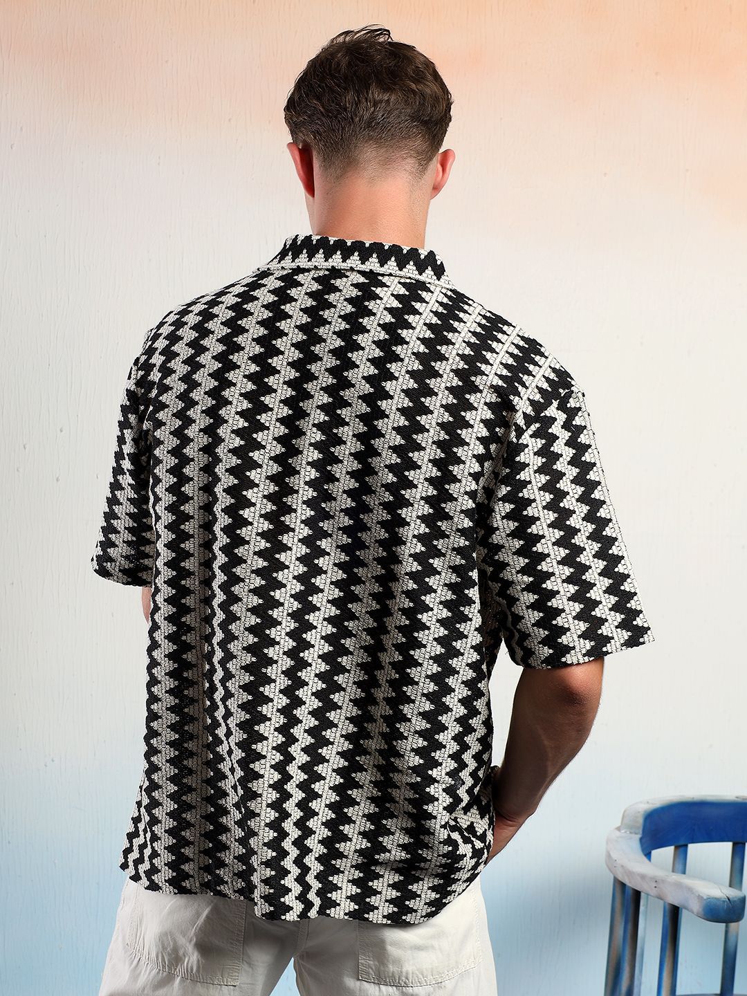 Kotty Men Sheer Striped Casual Shirt