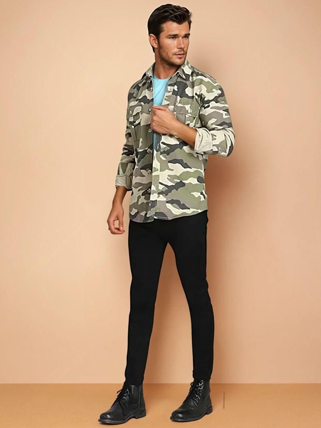 Kotty Abstract Printed Open Front Denim Jacket