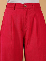 Kotty Women Relaxed Straight Leg Straight Fit High-Rise Easy Wash Corduroy Pleated Trousers