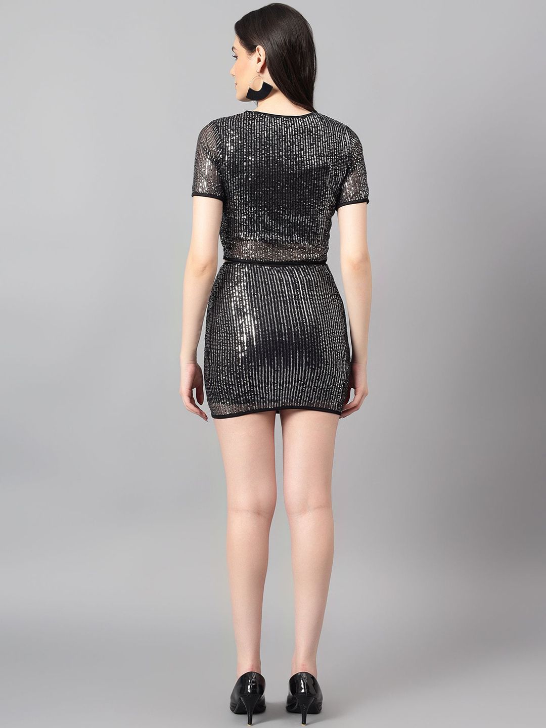 Kotty Black Embellished Crop Top & Skirt