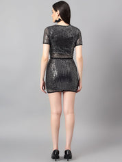 Kotty Black Embellished Crop Top & Skirt