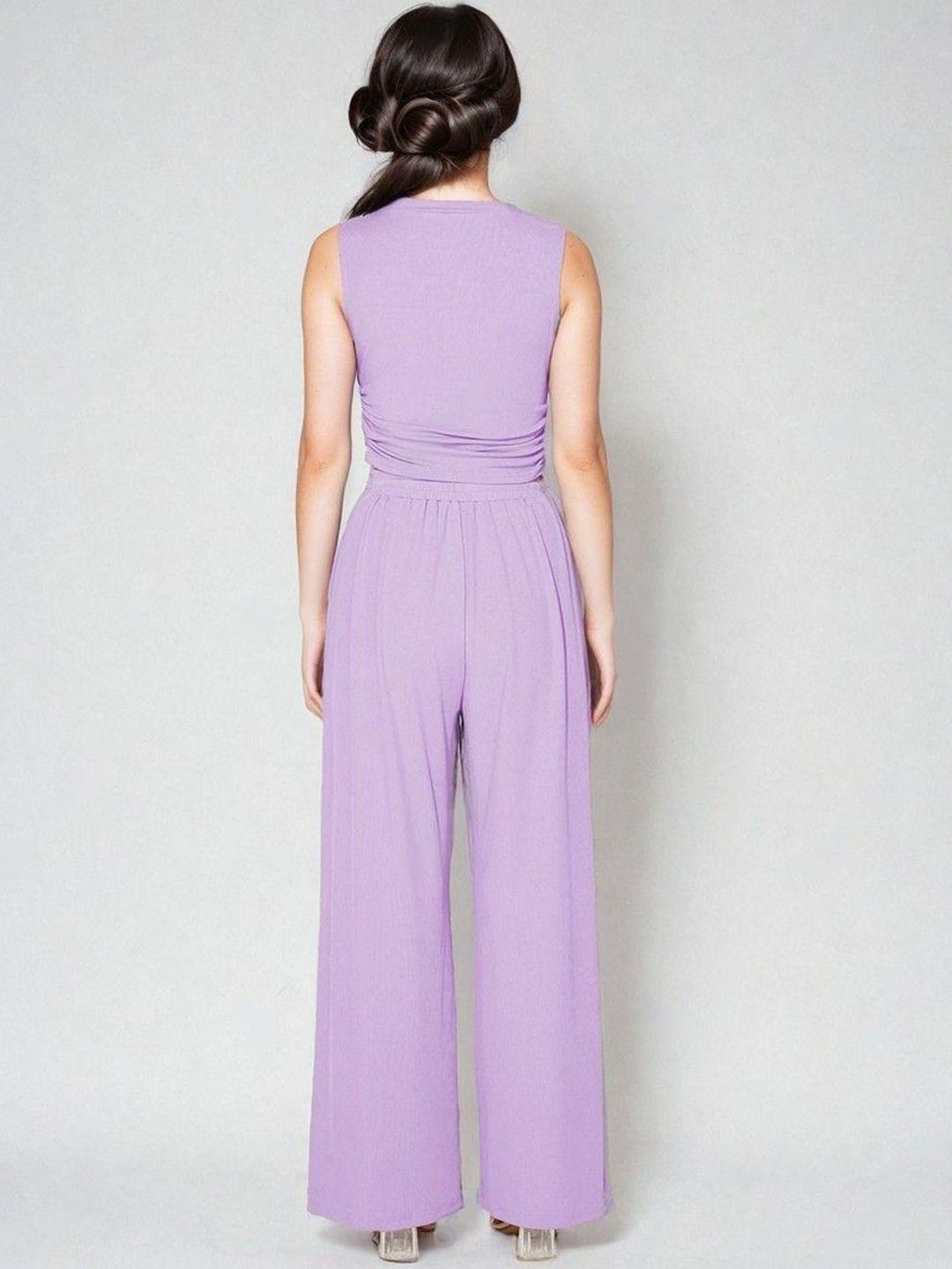 Kotty Purple Round Neck Sleeveless Top With Trouser