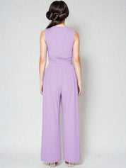 Kotty Purple Round Neck Sleeveless Top With Trouser