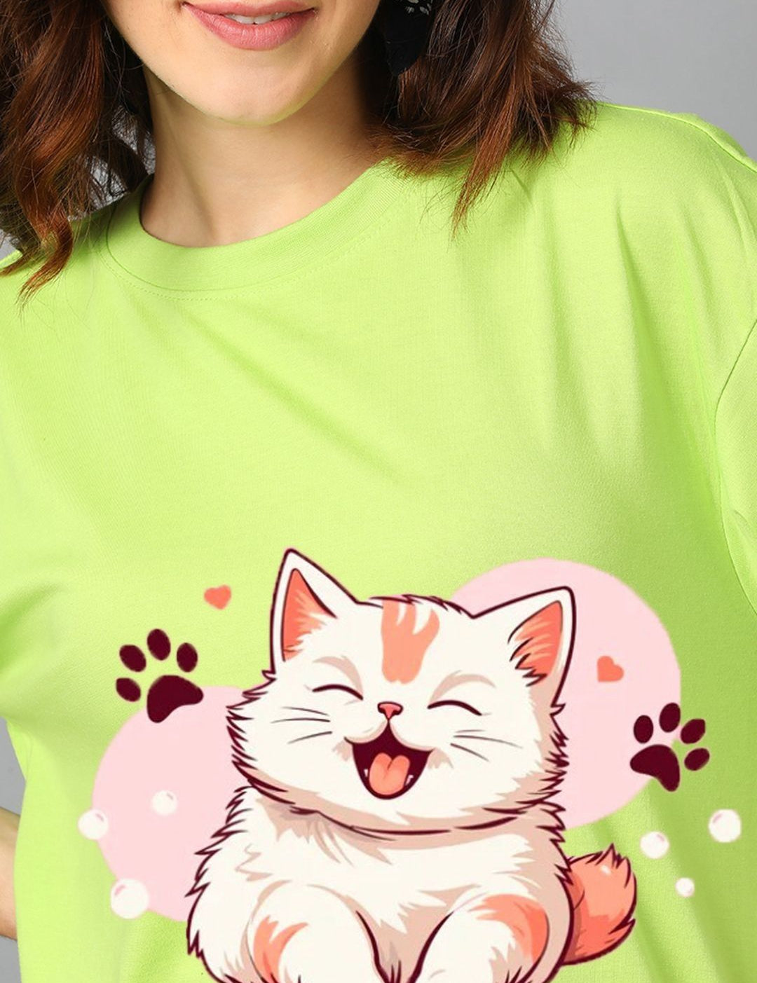 Kotty Women Graphic Printed Round Neck Cotton Oversized T-shirt