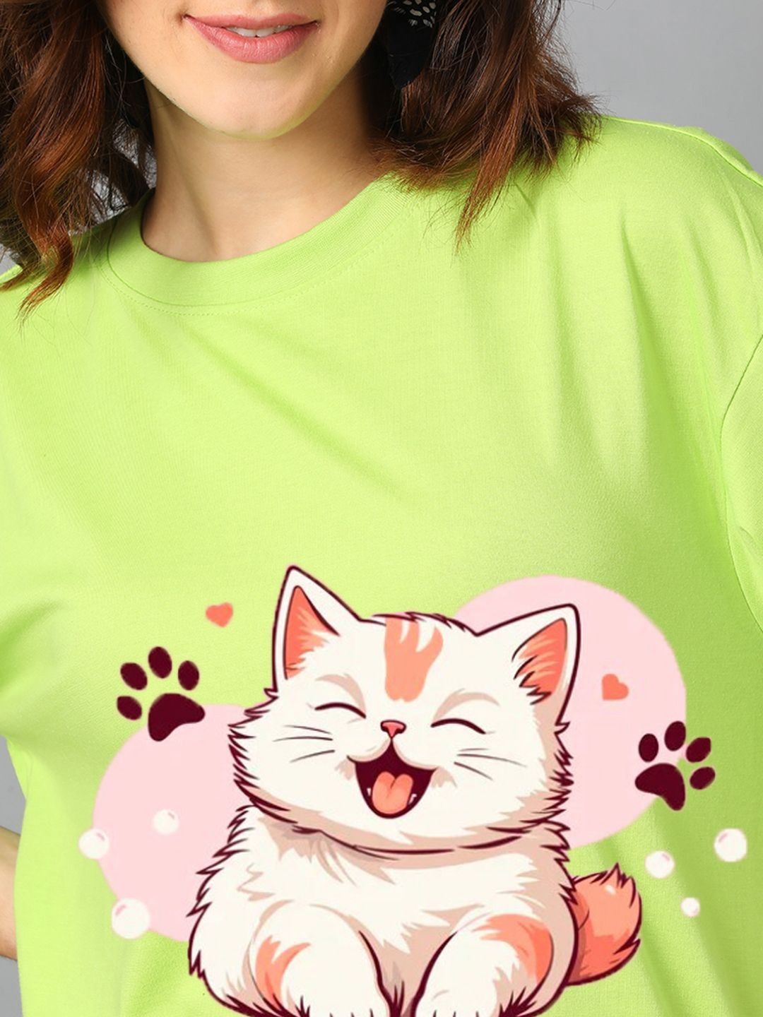 Kotty Women Graphic Printed Round Neck Cotton Oversized T-shirt