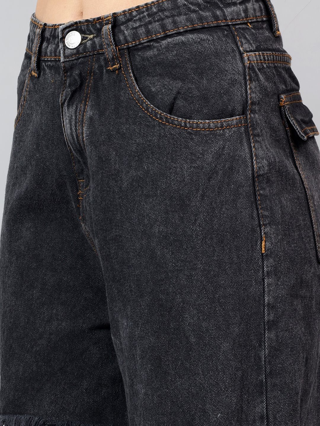 Kotty Women Straight Fit High-Rise Low Distress Stretchable Cargo Jeans