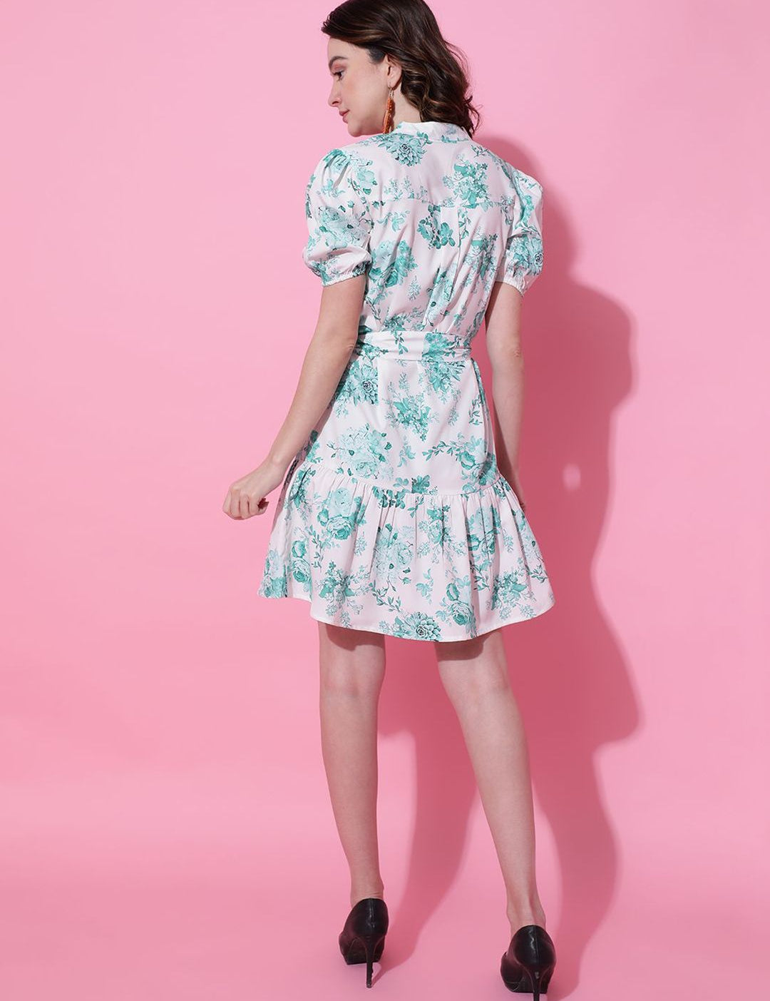Kotty Women Floral Printed Puff Sleeve Fit & Flare  Dress