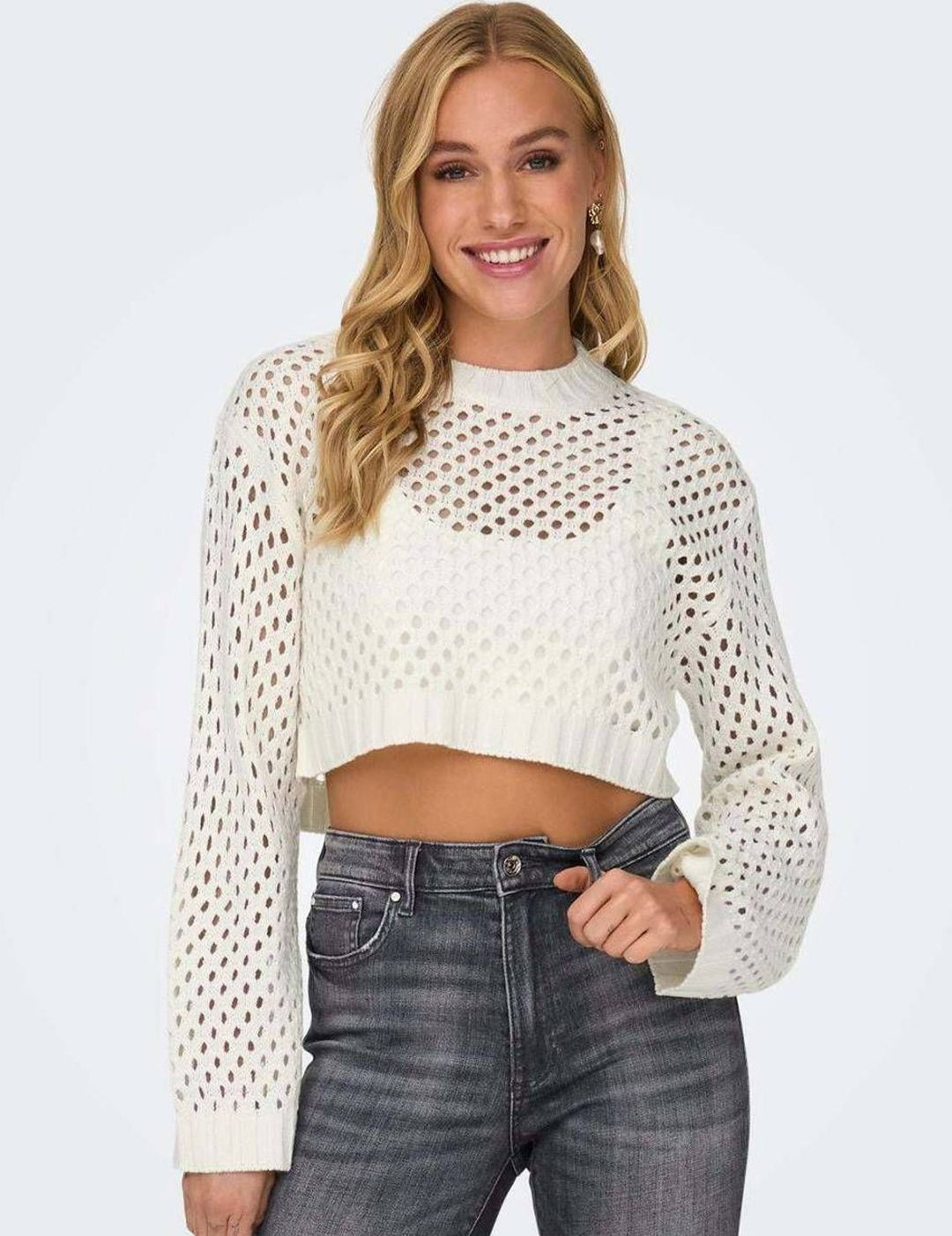 Kotty Women Open Knit Cotton Crop Pullover