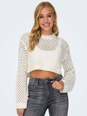 Kotty Women Open Knit Cotton Crop Pullover