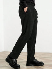 Kotty Men Solid Relaxed Straight Fit High-Rise Flat-Front Regular Trousers