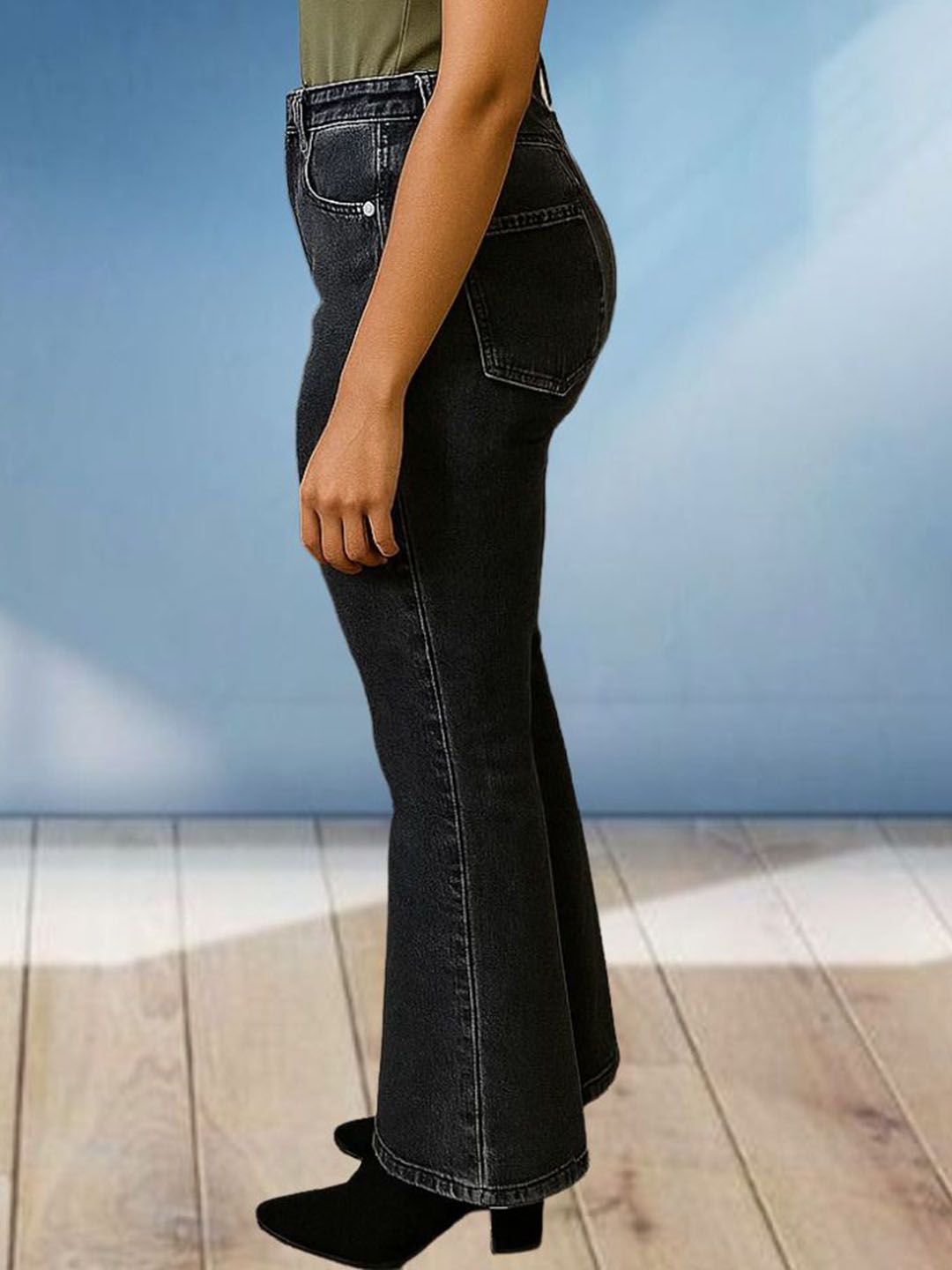 Kotty Women Relaxed Fit High-Rise Cotton Highly Distressed Flared Stretchable Jeans