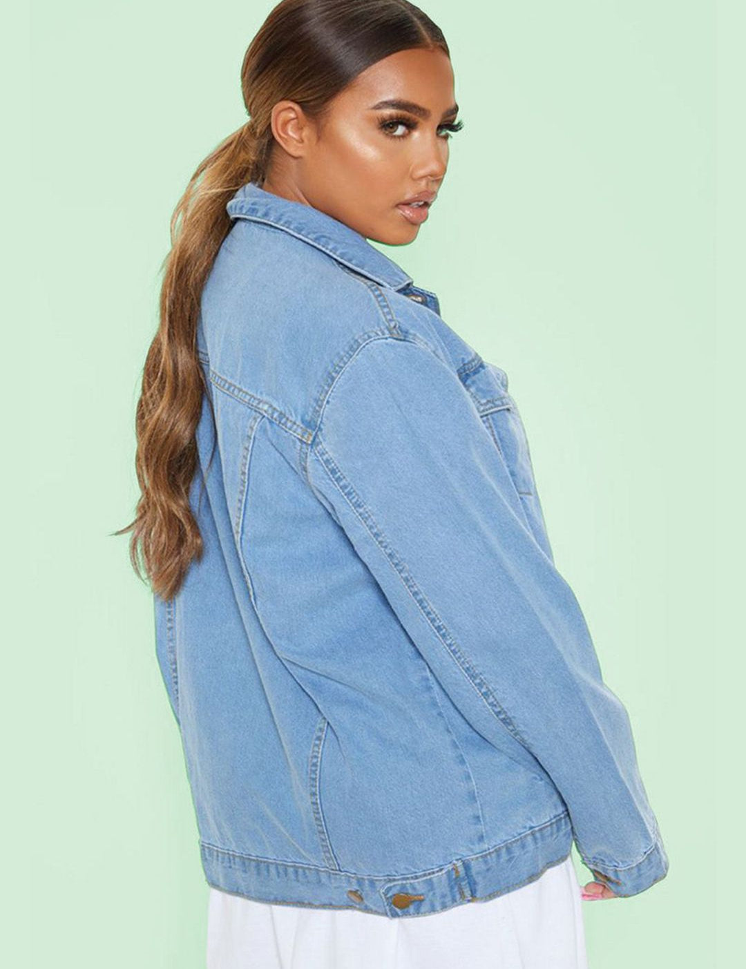 Kotty Women Spread Collar Solid Cotton Casual Denim Jacket