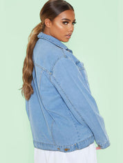 Kotty Women Spread Collar Solid Cotton Casual Denim Jacket