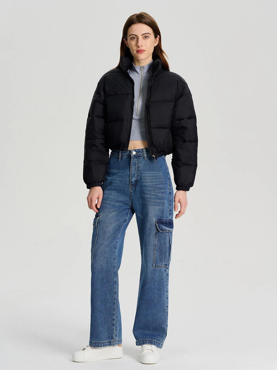 Kotty Women Striped Crop Puffer Jacket