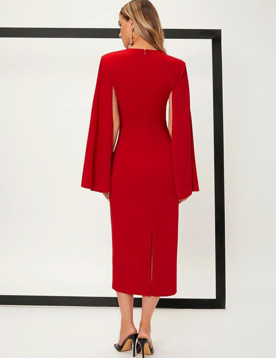 Kotty Women Slit Sleeves Bodycon Midi Dress