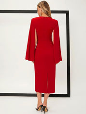 Kotty Women Slit Sleeves Bodycon Midi Dress