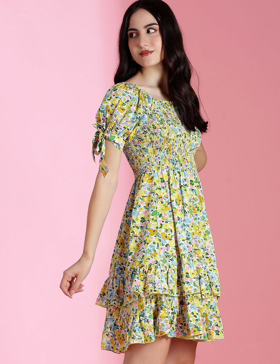 Kotty Women Floral Printed Puff Sleeve Fit & Flare Dress