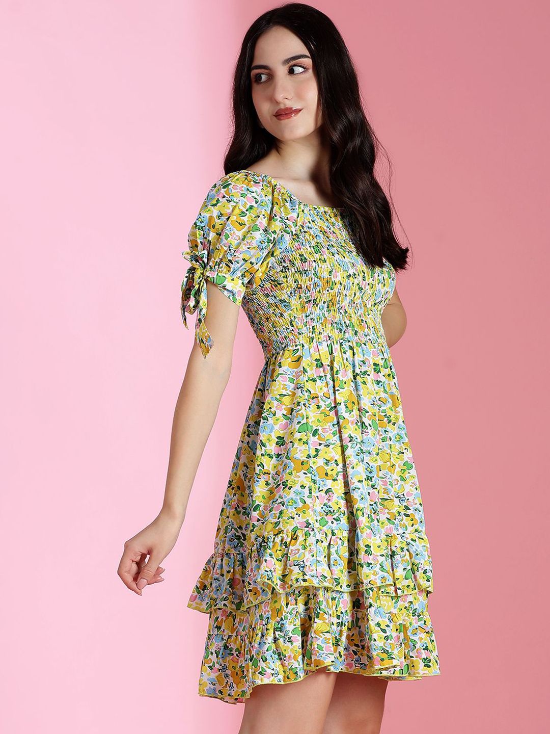 Kotty Women Floral Printed Puff Sleeve Fit & Flare Dress