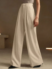 Kotty Women Relaxed Straight Leg High-Rise Pleated Parallel Trousers