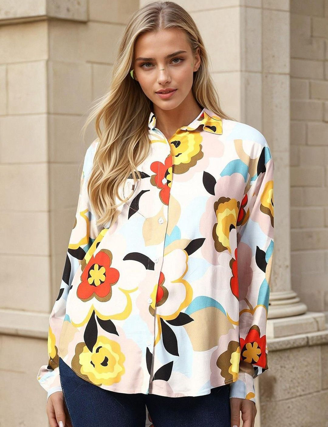 Kotty Women Spread Collar Floral Printed Cotton Casual Shirt