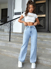 Kotty Women Jean Straight Fit High-Rise Heavy Fade Stretchable Jeans