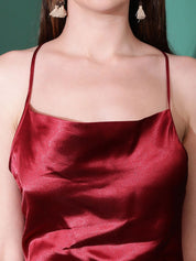 Kotty Cowl Neck Satin A-Line Midi Dress