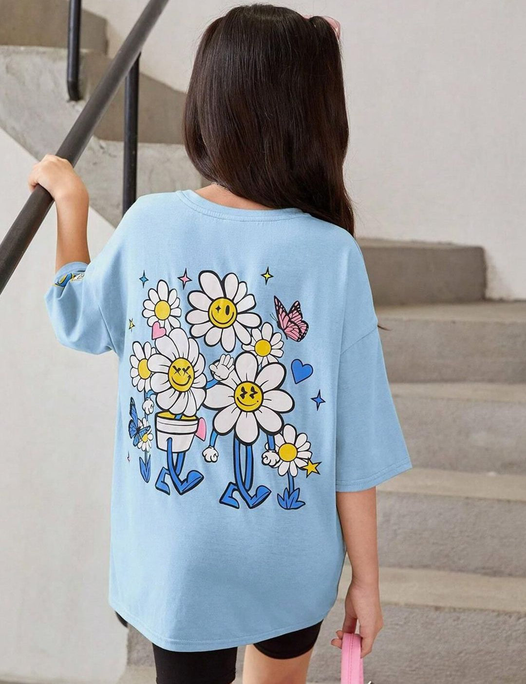 Kotty Girls Graphic Printed Round Neck Cotton Oversized T-shirt