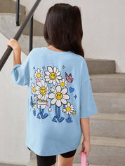 Kotty Girls Graphic Printed Round Neck Cotton Oversized T-shirt