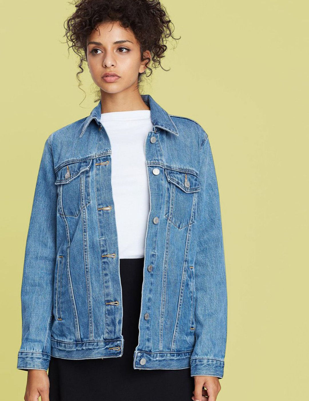 Kotty Women Spread Collar Solid Cotton Casual Denim Jacket