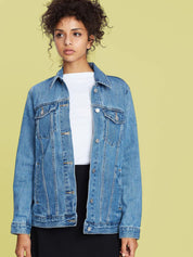 Kotty Women Spread Collar Solid Cotton Casual Denim Jacket